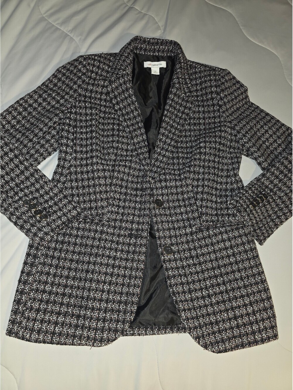 Liz Claiborne Collection Womens Wool Blend Tweed Structured Blazer Jacket - 4P